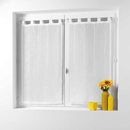 Douceur d'Intérieur, fönstergardiner, med slingor, crep-tyg, polyester/chenille-fiber, polyester, vit, 160 x 60 cm