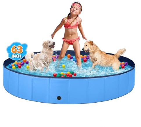 Jecoo Dog Pool for Large Dogs Kiddie Pool Hard Plastic Foldable Dog Bathing Tub Portable Outside Kids Swimming for Pets and Dogs Outdoor Backyard
