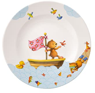 Villeroy & Boch Happy as a Bear Flacher Kinderteller, 21,5 cm, Premium Porzellan, Weiß/Bunt