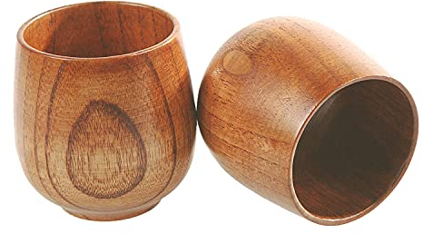 JZK Lot de 2 tasses à thé en bois naturel pour café, bière, thé, jus, lait