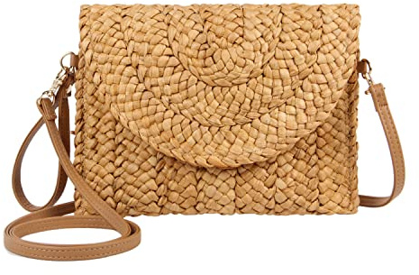 7VSTOHS Pochette di paglia per le donne Pochette estive Borse a busta da spiaggia Portafoglio in tessuto