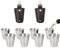 Spldsun 8 Stück Edelstahl Becher, Metall Flachmann Becher, Trinkbecher Edelstahlbecher, für Zuhause, Outdoor, Camping, Reisen (70ml, mit Lederetui)