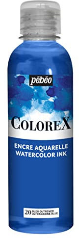 Pébéo - Encre Colorex 250 ML Bleu Outremer - Colorex Encre Aquarelle Pébéo - Encre bleu Rendu Velouté - Encre Dessin Multi-outil Tous Supports - 250 ML - Bleu Outremer
