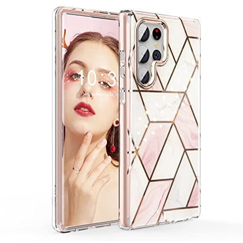 för Samsung Galaxy S23 Ultra fodral marmor smalt stötsäkert skyddsfodral för S23 Ultra 5G 6,8 tum 2023 – rosa