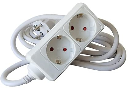 Steckdosenleiste, Weiß, 2 Steckdosen, Verlängerung ohne Schalter mit Kabel 3G, 1,5 mm², 1,5 m, deutsche Steckdosenleiste weiß (2 Steckdosen, 1,5 mm² 1,5 m)