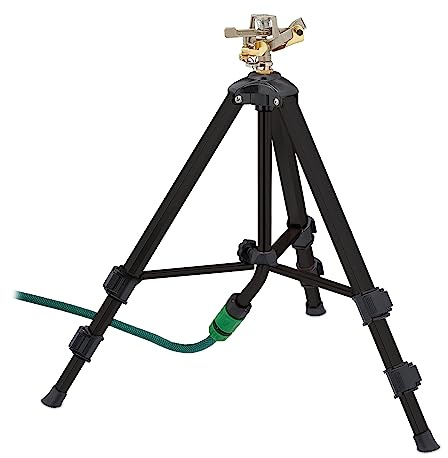 Relaxdays Irrigatore Giardino, Gittata di 9 m, Angolo di Irrigazione da 0-360°, Innaffiatore Prato a Settore, Nero, Alluminio, 90 x 94 x 82 cm