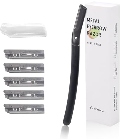 Maquinillas Cuchillas de Afeitar Cuchilla de Cejas Mujer, Rasuradora Mujers Dermaplaning Facial Removedor, Herramienta Recorte Depilación Cejas Metal con 5 Cuchillas Repuesto (Negro)