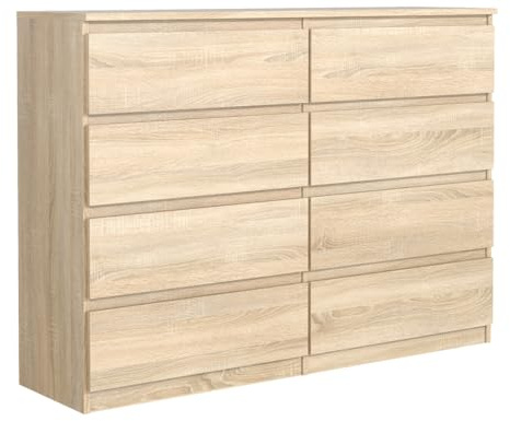 MebLocker Cassettiera con 8 Cassetti - Settimino 140x102x39 cm - Cassettiera Salvaspazio per la Camera da Letto e Soggiorno - Armadio con Cassetti dal Design Moderno - Rovere Sonoma