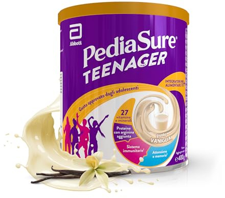 PediaSure Teenager, Integratore per Adolescenti Multivitaminico con Vitamine, Minerali, Proteine, per Difese Immunitarie, Sviluppo Ossa, Attenzione e Memoria, Benessere della Pelle, 400 g, Vaniglia