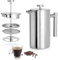 FUOBECIE Caffettiera, 1000ml/34 Oz Cafetière French Press Coffee Maker, 8 Cup Stainless Steel Coffee Cafetiere, Coffee Press Double Wall Heat Resistant with 2 Filter Screens, Cafetiere Coffee Plunger