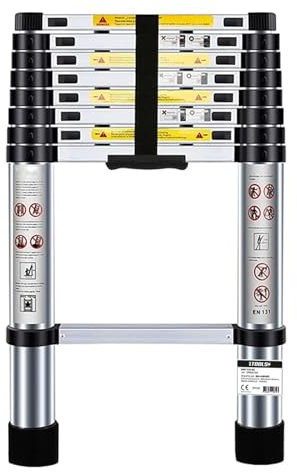 Échelle Télescopique BM TOOLS 2,6M en Acier Inoxydable, Charge 150kg Pliable Extensible Unique Droite Multi-Fonction, Bricolage