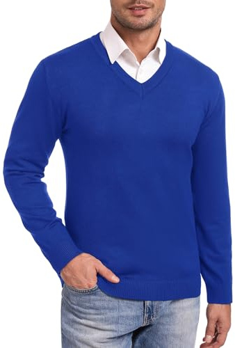 iClosam Jersey Hombre Invierno Suéter Clásico con Cuello en V Jerséi de Punto de Manga Larga
