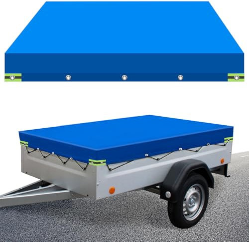Goviox Anhänger Plane, Anhängerplane Flachplane mit Planenseil, 208x114x13cm, Verstärktes 600D Oxford Anhängerplane, Wasserdicht, Reflexstreifen, Abdeckplane Anhänger für 750kg PKW Hänger (Blau)