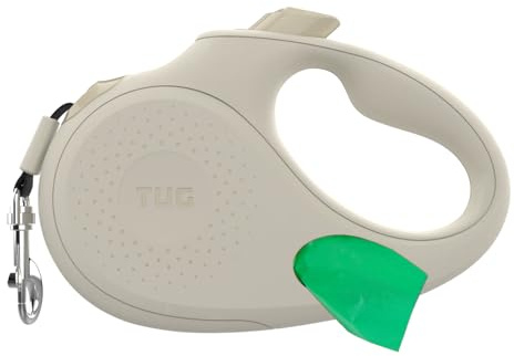 TUG Oval 360° Tangle-Free Retractable Dog Leash with Integrated Waste Bag Dispenser (Small, Cream)