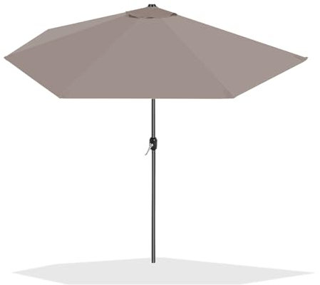 Acomoda Textil – Sombrilla Jardín Media Luna con Forro Anti UV. Parasol de Aluminio con Manivela, Toldo Semicircular con 135x270 cm para Terraza, Jardín y Patio. (Topo)