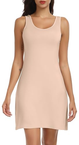 Lovasy Fond de Robe Courte Femme en Modal sous Robe avec Bretelles Larges Sexy Lingerie Chemise de Nuit Antistatique Gainant,A-Beige,XL