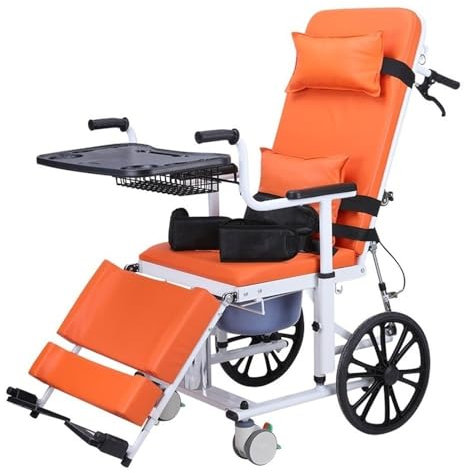 rollator med hjul Omvårdnadsrullstolssäng, Push and Lie inomhus och utomhus Multifunktionssäng, justerbar for lyft rollator med hjul och sits(Orange)