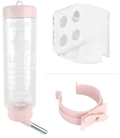 LUFEIS Hamster Water Bottle with Holder, 250ml Small Animal Water Dispenser with Magnetic Feeder Bracket for Hamsters, Hedgehogs, Gerbils, Squirrels, Rabbits and other Small Pets (Pink, One Size)