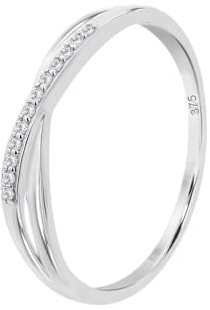 Time RoaD Anillo Mujer Cruzado con Diamantes Oro Blanco 9K de 375 ml - Diseño Ergonómico y Ajuste Perfecto DIA00043 - Ideal para Compromiso - Pedida - Alianza - Promesa - Anillos Mujer
