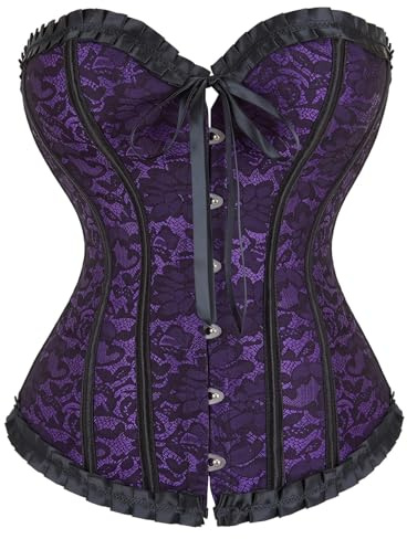 Zac's Alter Ego Women's Ladies Classic Vintage Print Two Tone Satin Overbust Bustier Bodyshaper Corset Top