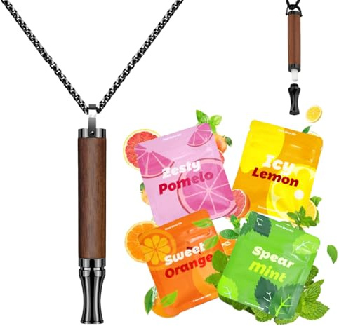 ADASTONE Andningshalsband för att ersätta dålig vana med 4 påfyllningsbara smaktabletter, vanestöd halsband för stresslindring sensorisk fidget för vuxna, En storlek, Metall, Ingen ädelsten
