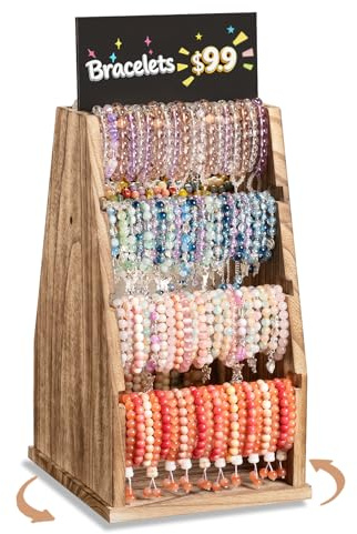 Emfogoo 360° vridbar armbandshållare, träarmband stativ förvaring, stor kapacitet stående förvaring för presentation av armband, klockor och klockor, för hem, hantverk och butik