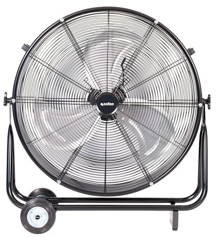 Cofan Ventilador Industrial de Suelo 300 W, 90 cm, 2 Velocidades, 3 Aspas de Aluminio de Alta Resistencia, Ruedas y Asas Incluidas, Motor Potente, Negro