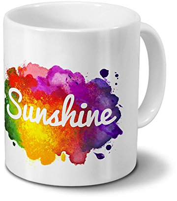 Tasse mit Namen Sunshine - Motiv Color Paint - Namenstasse, Kaffeebecher, Mug, Becher, Kaffeetasse - Farbe Weiß