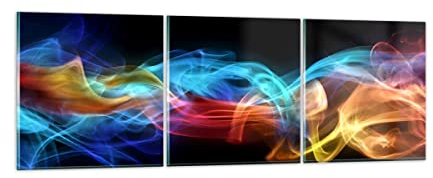 Moderne Impression sur Verre Résumé air coloré figure Image Tableau en Verre Decoration Murale 90x30cm Deco Cadre Salon Chambre Triptyque 3 parties Petit Tableaux Decoratifs Muraux Art GCA90x30-2171