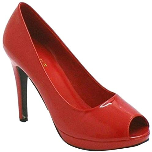 Mens Womens Drag Queen Cross Dresser HIGH Heel PEEP Toe Court Shoes Big Sizes UK 9,10,11,12 (UK 11/EU 45, Red Patent)