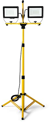 Stak ST748 Focos LED en trípode, 2 x 50W, 8000 lúmenes, Amarillo, Cable de 3 m, IP65, 160 cm de Altura. Uso Externo: Ideal para Obra, Garaje, jardín, Barbacoa, 100 W