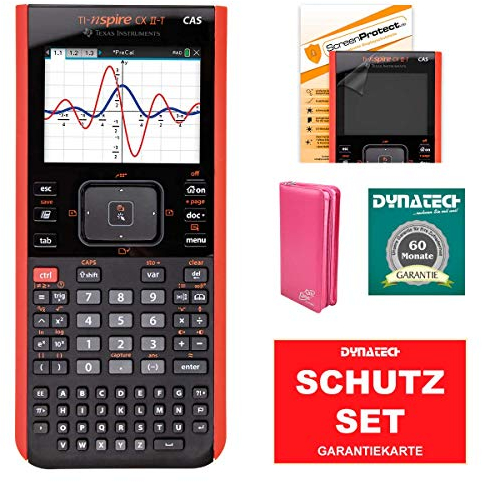 TI-Nspire CX II-T CAS Grafikrechner + CalcCase Pinke Tasche + Garantieverlängerung + ScreenProtect Displayschutzfolie UltraClear