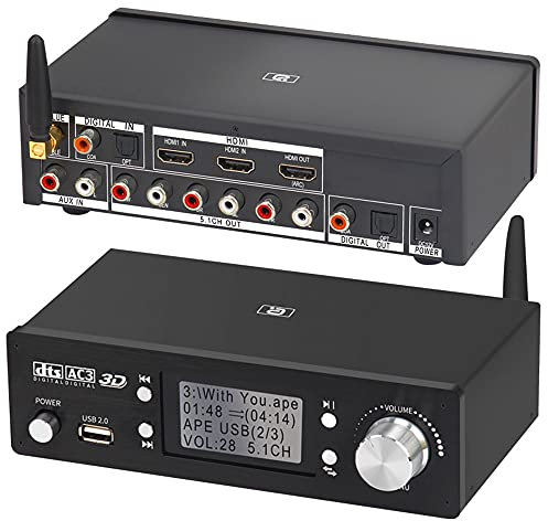Decodificador de Audio 5.1 con DTS y Dolby, U-Disk con HDMI, Bluetooth 5.0, Fibra Óptica y ARC, DAC y Contenido en 4K * 2K para Extractor y Convertidor HDMI