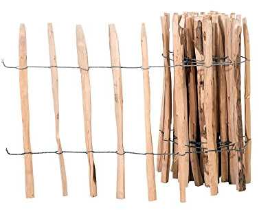 Staketenzaun 5 Meter Rollzaun aus Haselnuss Höhe: ca. 50-120 cm, Lattenabstand ca. 3-4cm Langlebig Dank 100% Naturprodukt für Beete & Teichumrandung (70cm), Transparent