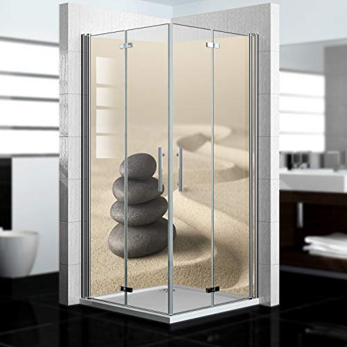 dedeco Eck-Duschrückwand wasserfest Motiv: Zen V6, 2 x 80x210 cm, als Badrückwand zum Fliesenersatz, als Dekorwand, Wandverkleidung und Duschplatte aus Aluminium - Made in Germany
