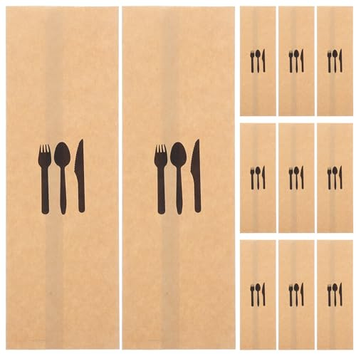 UPKOCH Kraft Paper Cutlery Holders 100Pcs Disposable Silverware Pouches for Parties Weddings Banquets Restaurant Tableware Covers