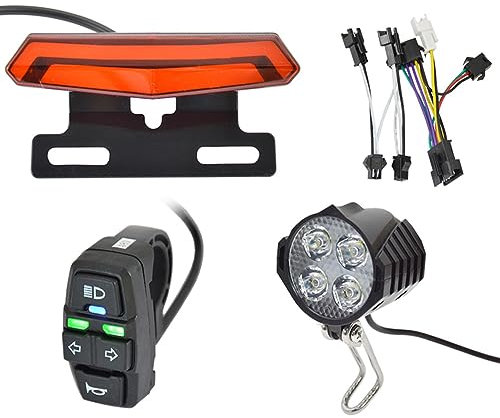 Starnearby Set di Luci Bicicletta 24V-48V Faro e Clacson per Bici Elettrica Fanale Posteriore per Bici Elettrica con Indicatori di Direzione e Luce Freno, Luce Anteriore e Posteriore per E-Bike