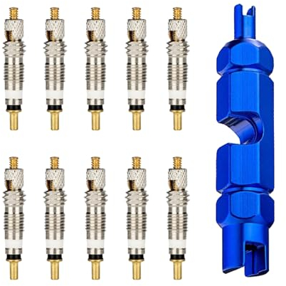 Presta-Ventilkernset, Französisches Ventil, Fahrradventil Adapter Set, Ventiladapter für Fahrradventileinsatz, Ventilschraube, Ventilschlüssel, für Fahrräder und Mountainbikes, 11-Teile