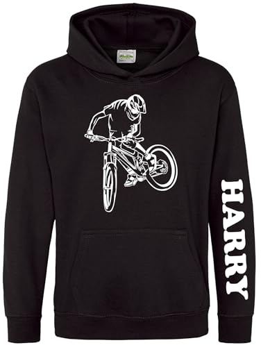 Purple Print House Personalised Mountain Bike Hoodie For Boys Cycling Bikes Off Hooded Jumper, 9-11 Years, Black
