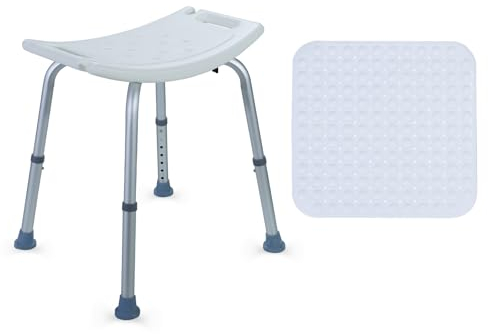 CCLIFE Duschhocker für Senioren mit rutschfeste Matte 120kg Höhenverstellbar Aluminium Duschstuhl Anti-Rutsch 40-54 cm