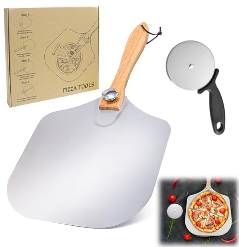 AIVORO Pizzaschaufel, Pizzaschieber mit Einklappbarem Holzgriff, Pizza Schieber mit Pizzaschneider, 30cm x 36cm - Pizza Schaufel, für Hausgemachte Pizzen, Backen, Brot - Pizza Zubehör