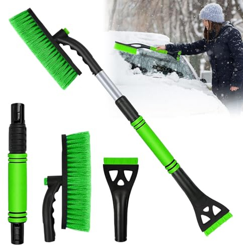 Ajuanbazha Giratorio 360° Rascador de Hielo para Parabrisas de Coche, 3 en 1 Cepillo de Nieve para Coche, Mango Ergonómico, Ideal para Eliminar Hielo y Nieve de Automóviles (Verde)