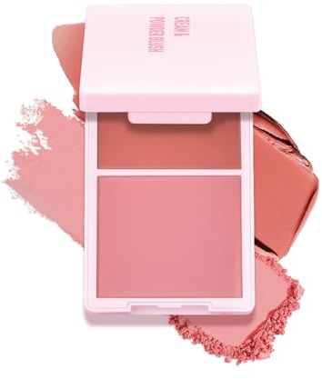 Generic Paleta de Rubor en Polvo Crema y en Polvo Mate, Paleta de Rubor de 2 Tonos, Rosa Caramelo Melocotón de Alta Pigmentación