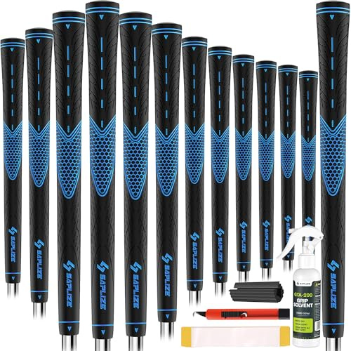 SAPLIZE Set di 13 impugnature da golf, con nastro adesivo e kit completo di regripping Jumbo, impugnature in gomma antiscivolo per mazze da golf, da donna/uomo, serie CC01, blu