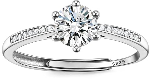 JeweBella Anello Donna Argento 925 Regolabile per Fidanzamento Oro Zirconi Cubici Shiny Coppia Matrimonio Promessa Regalo di Anniversario con Scatola