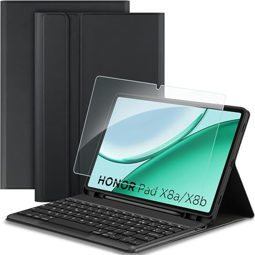 EasyAcc Étui clavier français compatible avec iPad 10,2 9e/8e et 7ème génération avec film de protection, étui de protection clavier amovible avec porte-crayon, bleu océan