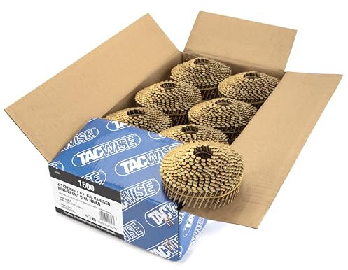 TACWISE 1800 Clavos en Bobina Cónica Galvanizados Tipo 2,1/32 mm, Punta Roma, Vástago Anillado, Inclinados 16°, Bobinados con Alambre, Paquete de 5400