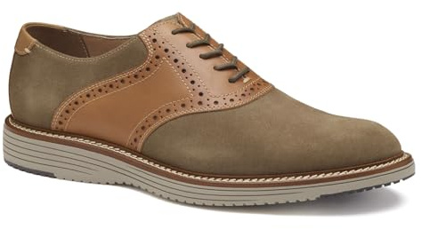 Johnston & Murphy Men's Hodges Saddle Lace-Up Oxford, Taupe Suede/Tan Full Grain, 11 M