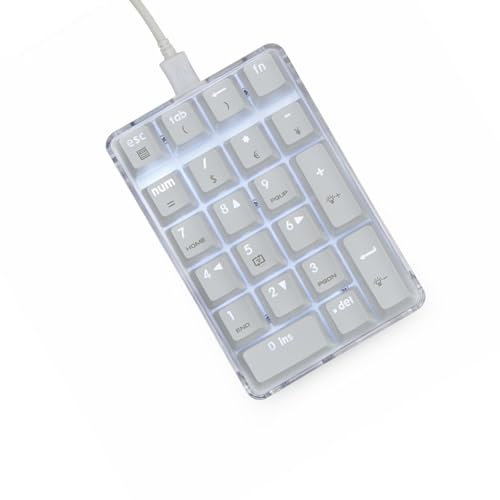 SELVFZ Teclado numérico mecánico portátil de 21 teclas con diseño ergonómico y retroiluminación LED blanca ajustable, teclados numéricos, teclados portátiles