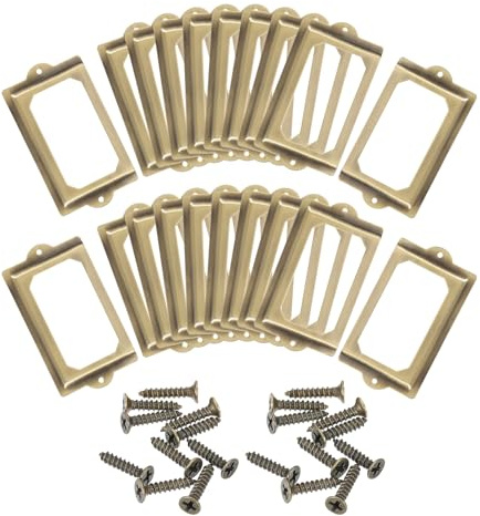 sourcing map Supporti per etichette in metallo, 124 x 70 mm, 20 pezzi, per cartelle di nome, etichette, etichette, cornici per ufficio, biblioteca, cassetti, armadi, scaffali, bronzo brillante
